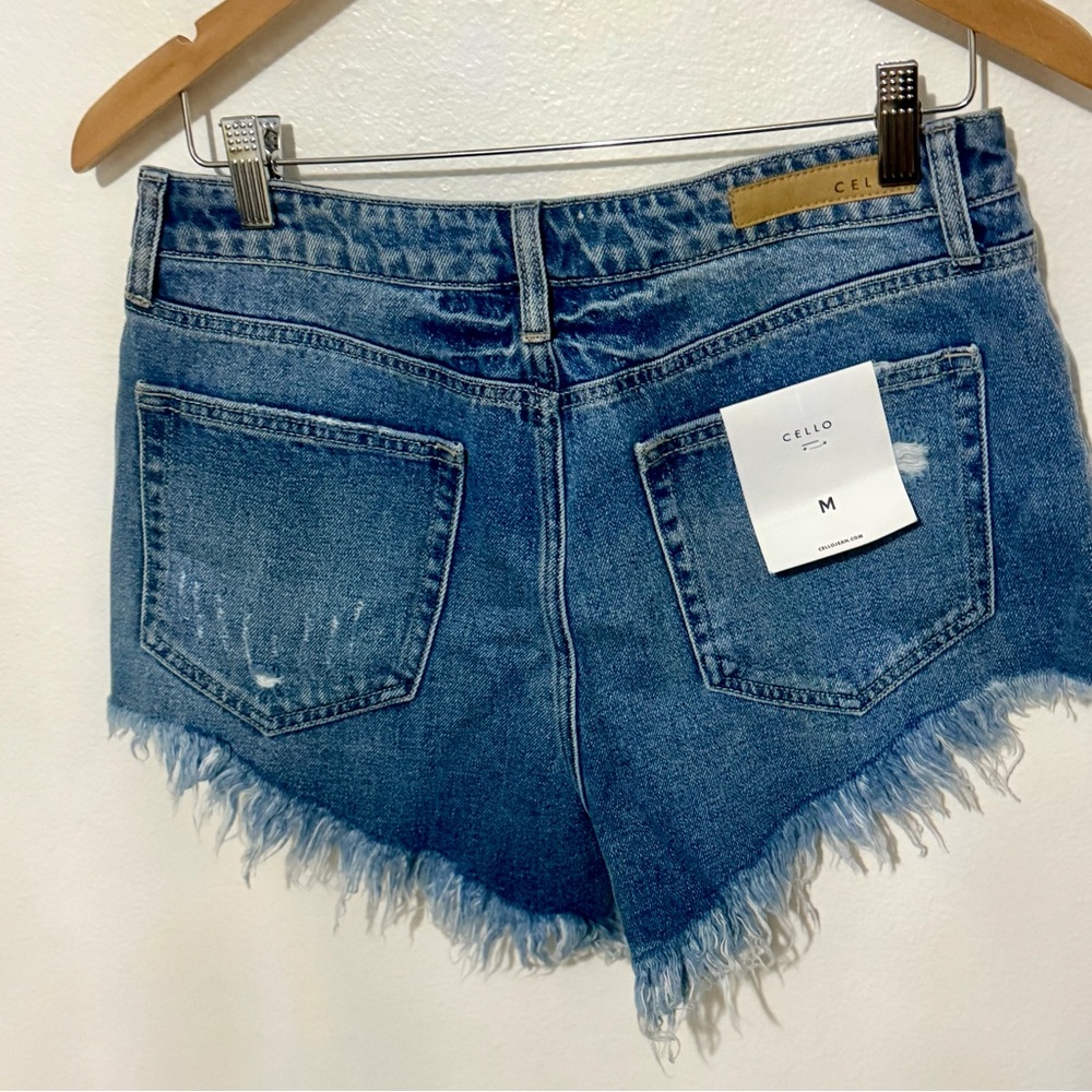 Cello Ripped High-Low Frayed Denim Shorts - Blue